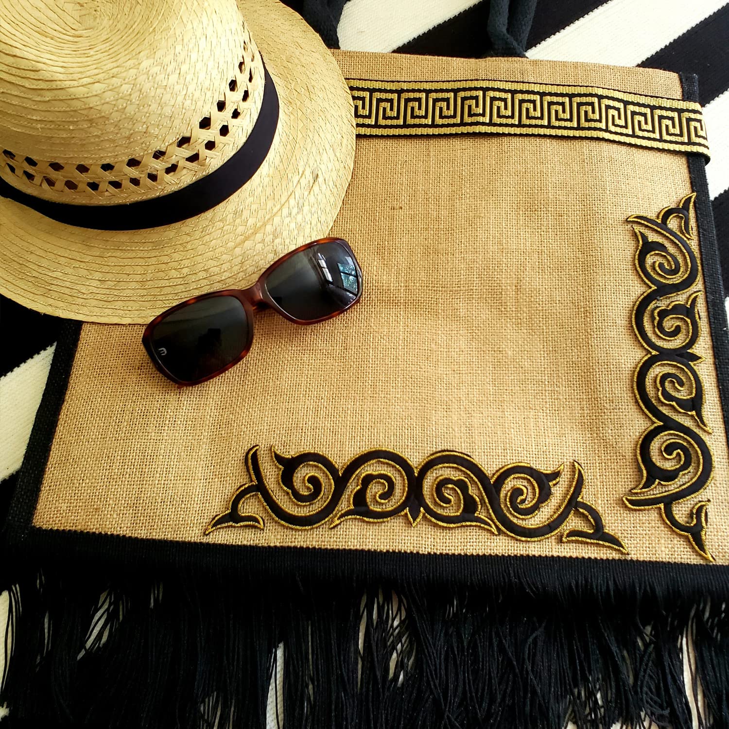 Expo Blb121gr Dakota Two Tone Gusset Jute Tote Bag Summer Essential | Green - Image 5