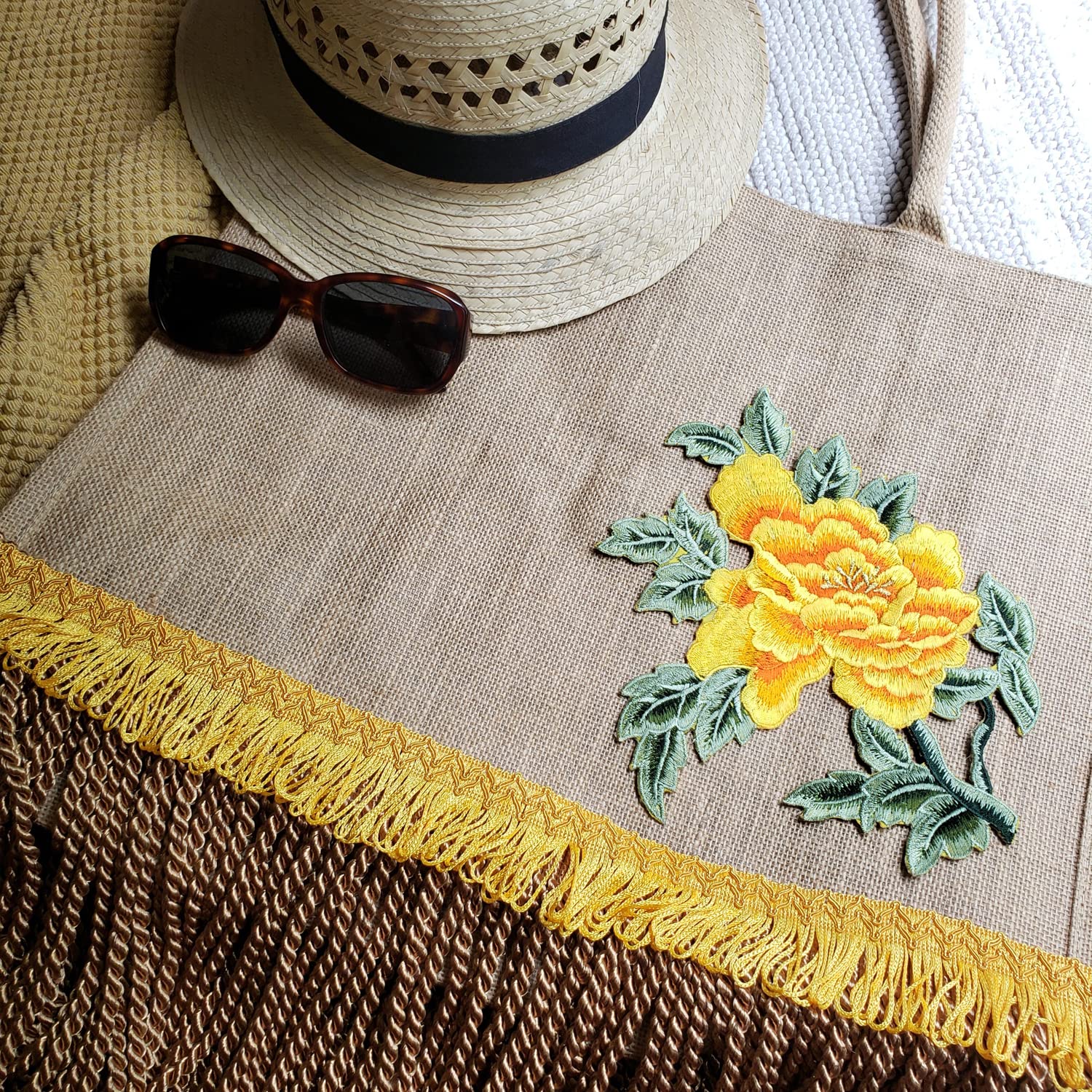 Expo Blb121gr Dakota Two Tone Gusset Jute Tote Bag Summer Essential | Green - Image 8