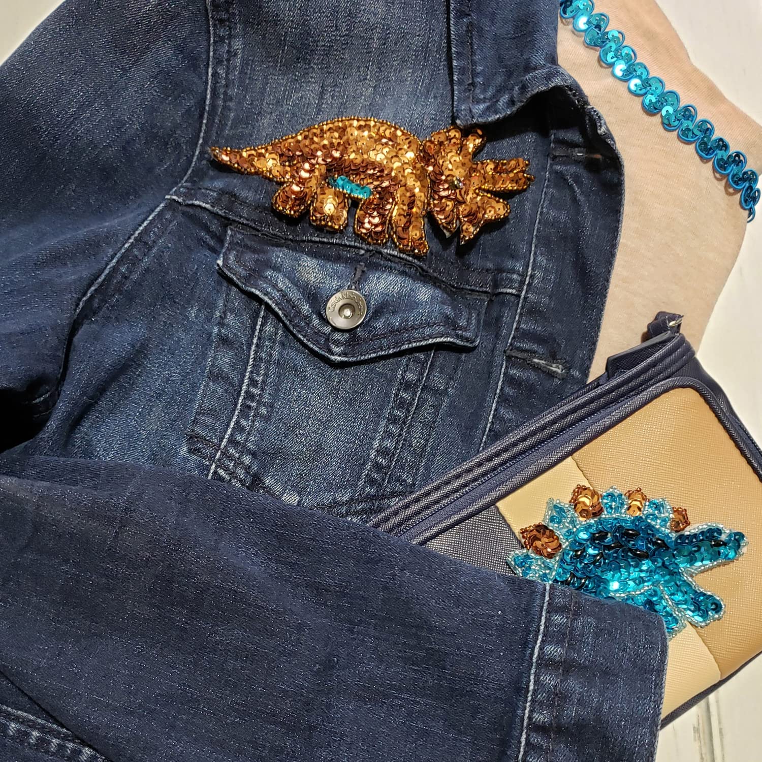 Expo International Dinosaur Sequin Applique Set | Blue Multi | Tracey Triceratops 2 Piece - Image 4